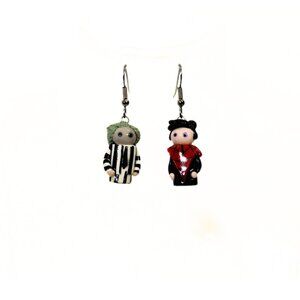 Beetlejuice & Lydia Lego Earrings – Handmade – Halloween/Goth Vibes